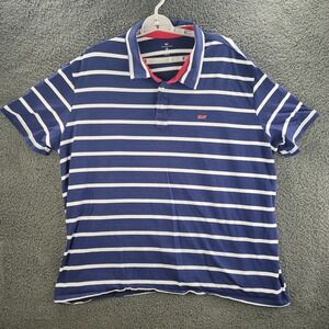 Vineyard Vines Polo Shirt Blue‎ White Striped Mens 2XL Short Sleeve Cotton Blend